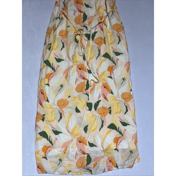 Rhythm Midi Dress Medium Yellow Floral V Neck Strappy Empire Babydoll Sundress - Picture 6 of 10